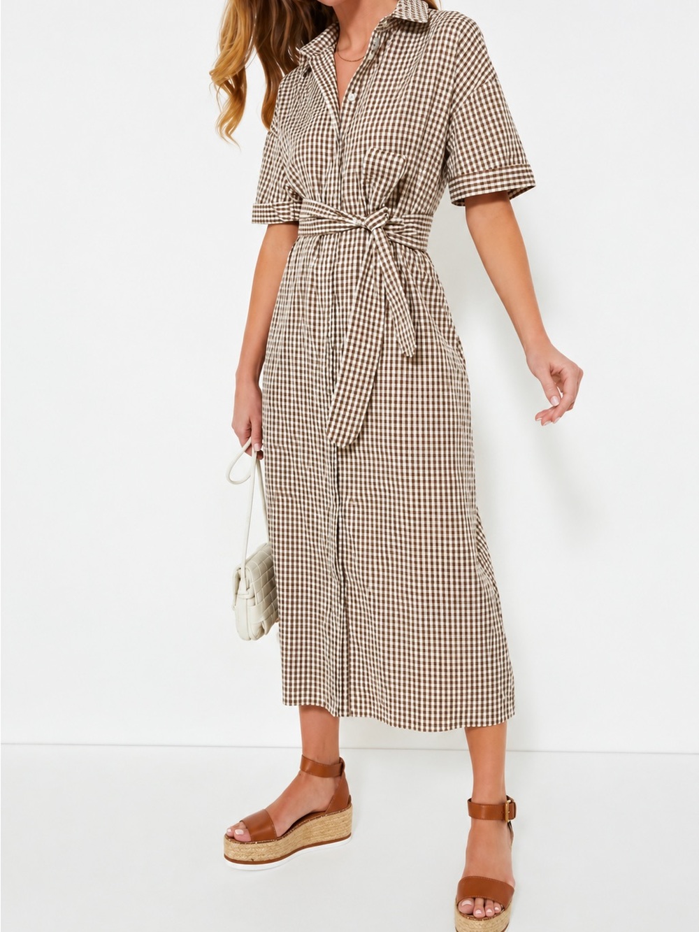Tuckernuck Pomander Place Womens XXL Gingham Button Front Shirt Dress Belted
